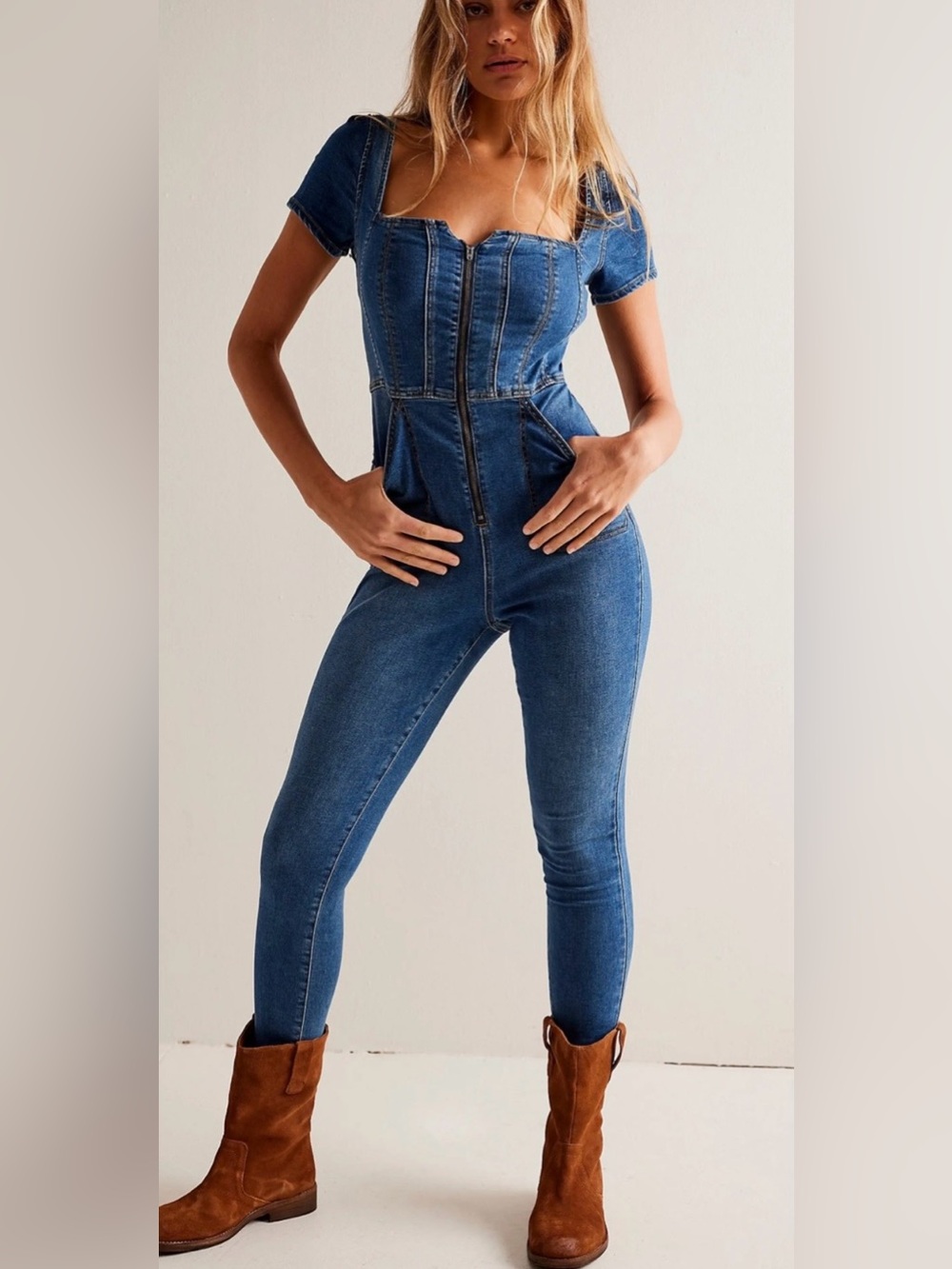 Free people Curvy Denim Jumpsuit